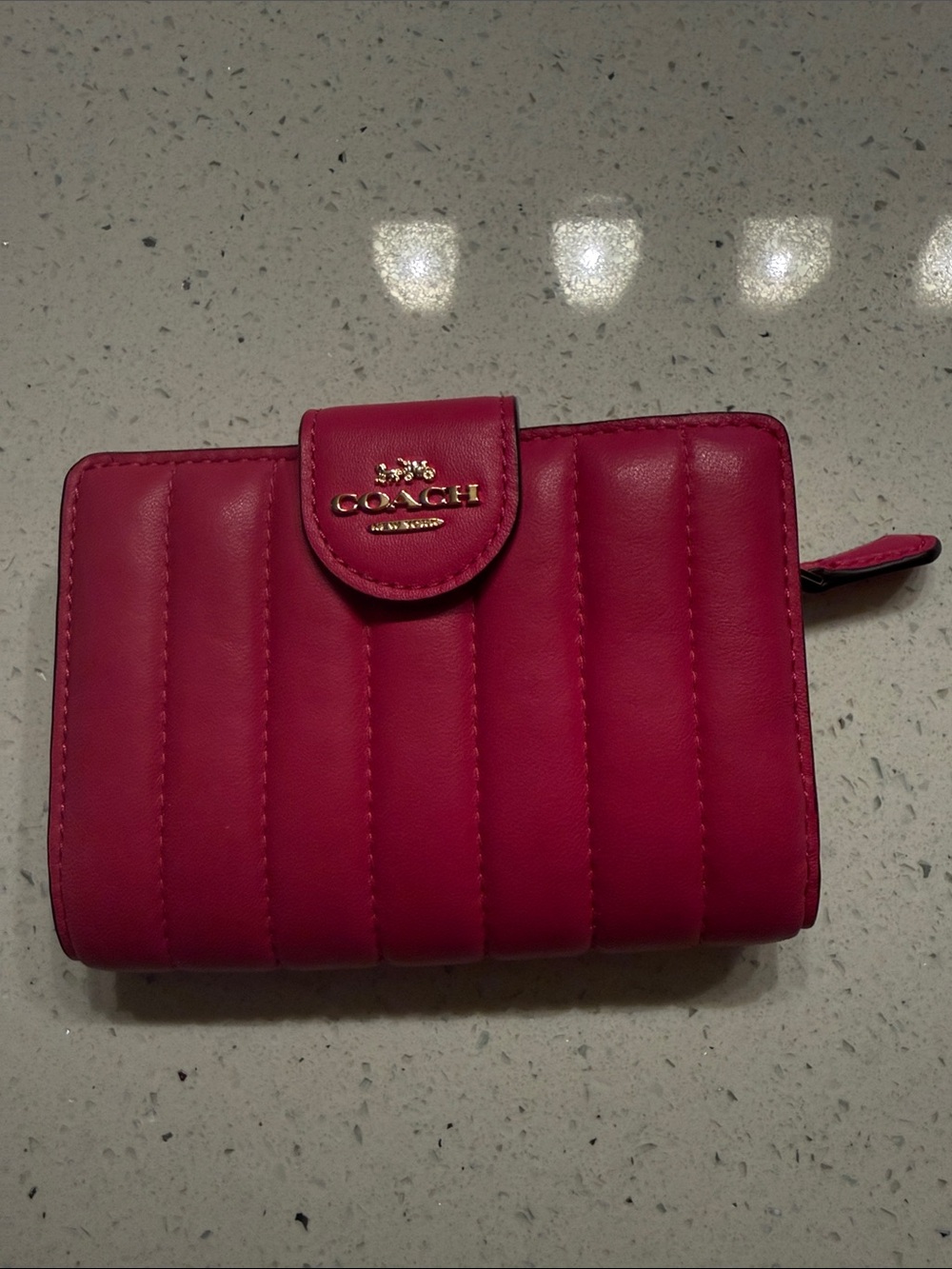 Coach Quilted Small Wallet - Fuchsia Pink with Gold Logo